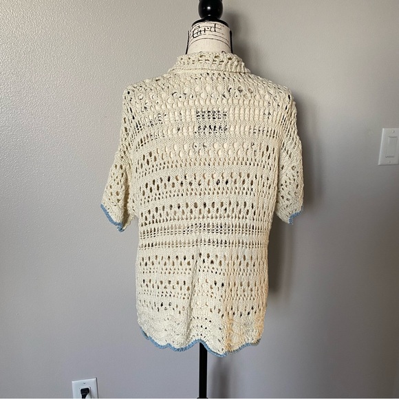 Free People Santa Cruz Club Crochet Sweater Button Front Collar Small NWOT - Picture 6 of 11